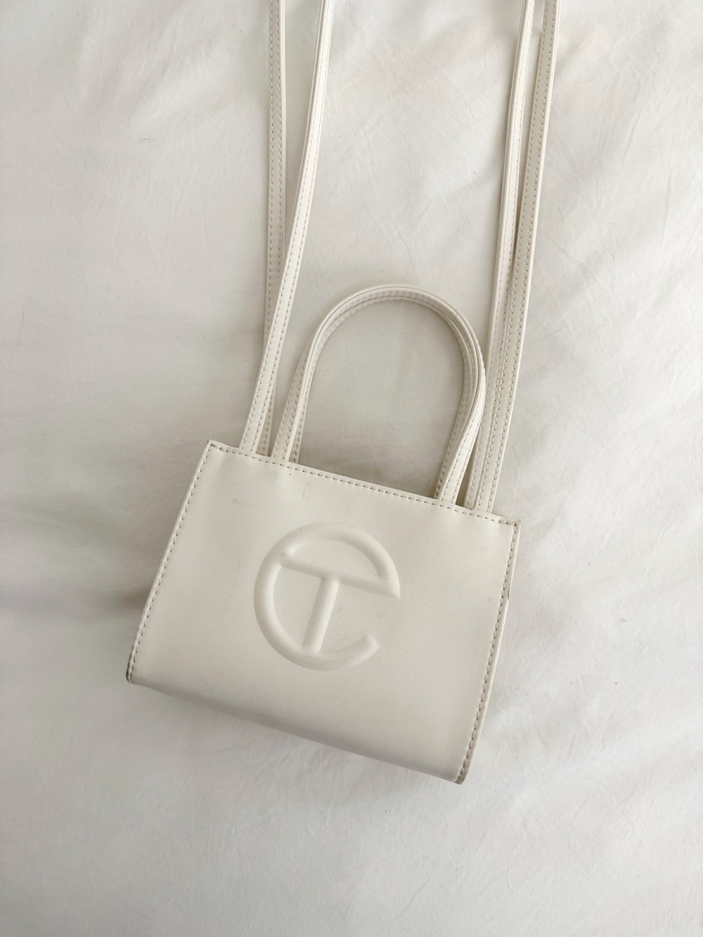 TELFAR White Embossed Logo Leather Crossbody Tote